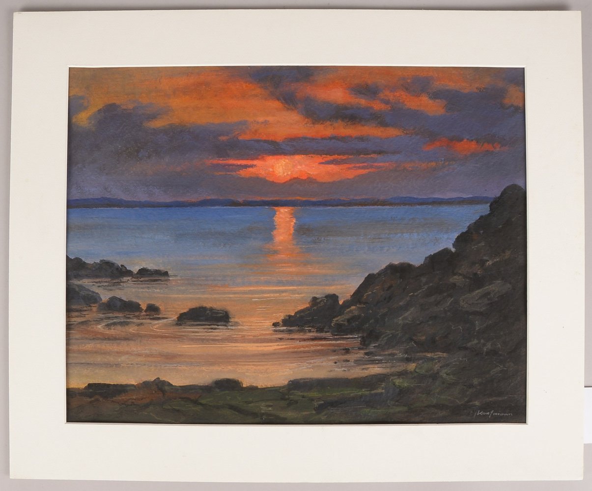 Kaufmann, (?), 'See im Abendrot', Aquarell, unten rechts sign., unter PP (Blatt fixiert)