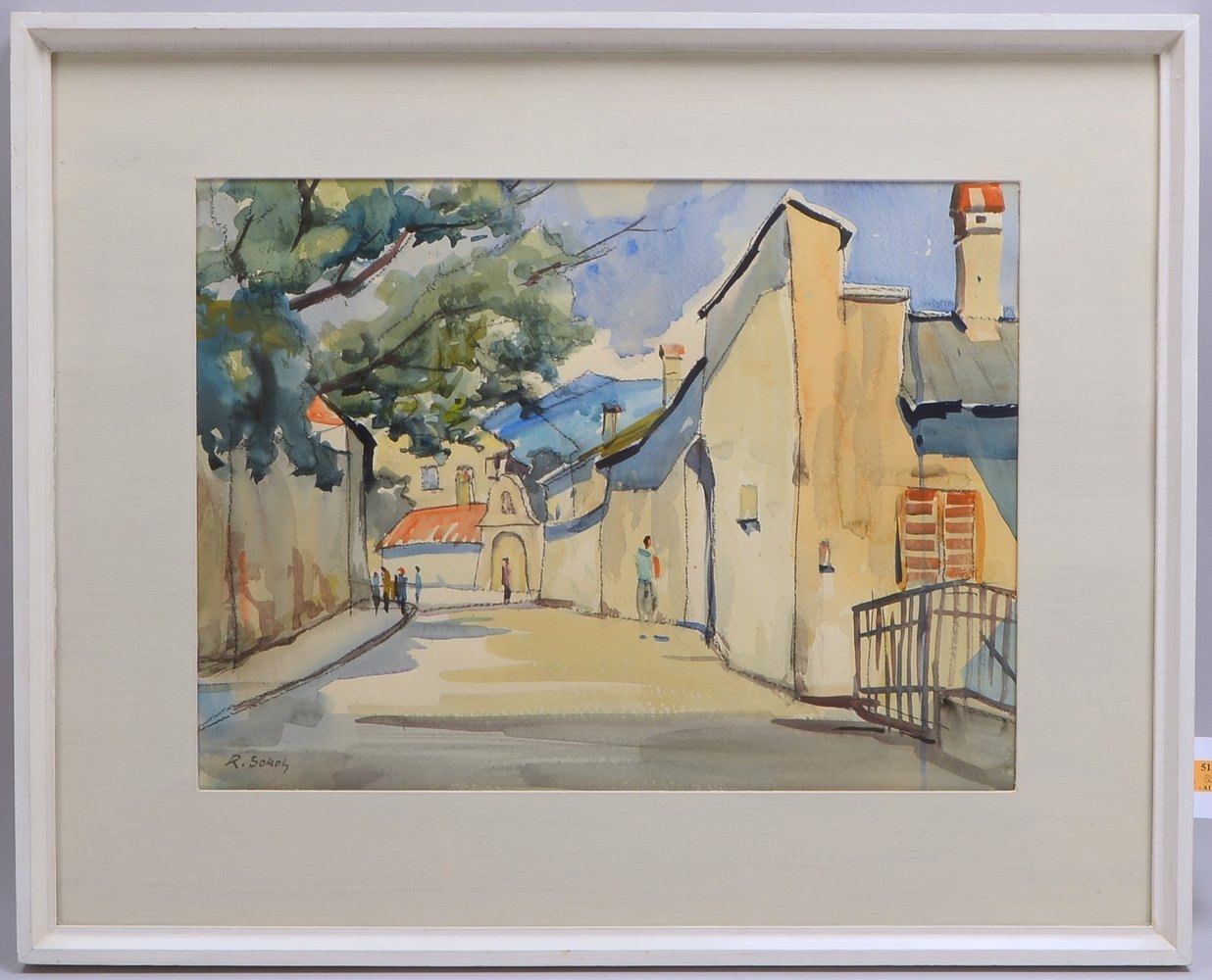 Sokol, Rudolf, 'Südländ. Dorf', Aquarell, unten li. sign., unter PP hinter Glas gerahmt