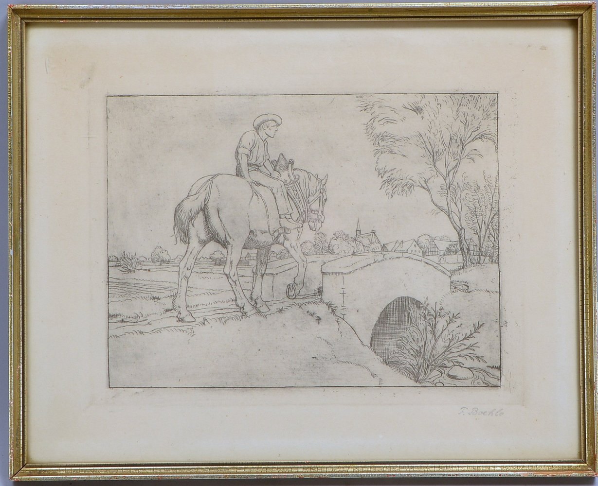 Boehle, Fritz, 'Bauer zu Pferde', Radierung, bleisign.; Rahmenmaße 28 x 35 cm