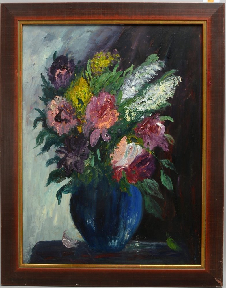 Hoppach, Eva, 'Blumenstillleben', Öl/Platte, unten re. sign., verso sign./dat. '1990'