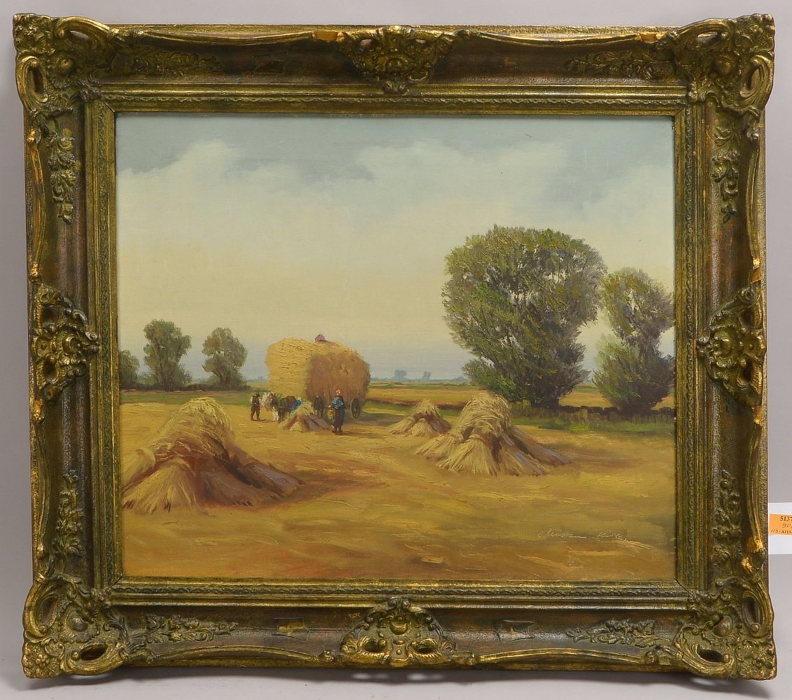 Nöcker-Hirt, Carl, 'Bei der Heuernte' (um 1930), Öl/Lw, unten re. sign., im Barockrahmen