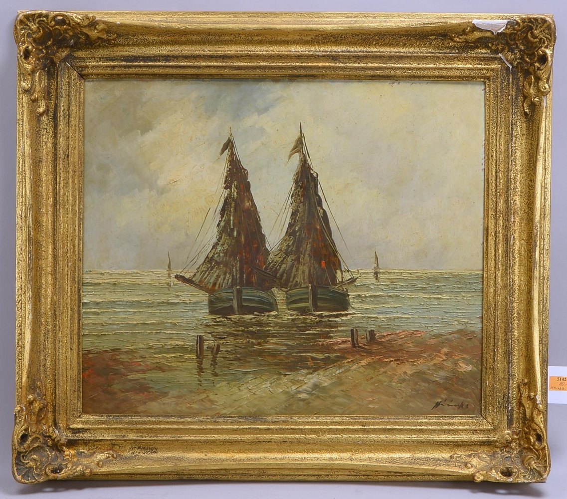 Heinrichs, Heinz, 'Segelboote auf ruhiger See', Öl/Malpappe, unten re. sign.; Rahmenmaße 68 x 78 cm