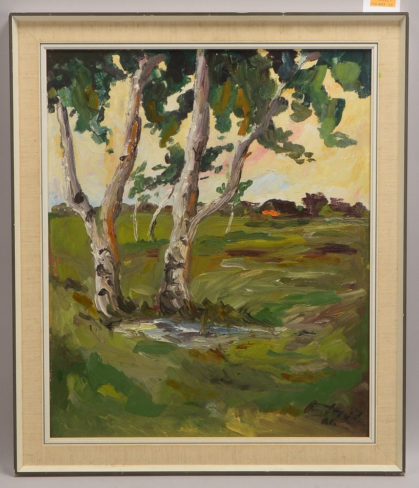 Expr. Gemälde, 'Sommerl. Moorlandschaft mit Kate', Öl/Malpappe, unten re. sign./dat. (19)'66'