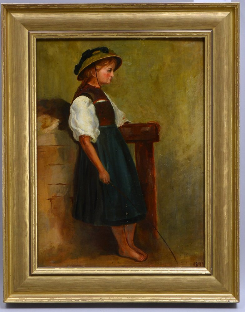 Gemälde (Ende 19. Jh.), 'Barfüßiges Mädchen', Öl/Holz, unsign., unten re. dat. '1895'