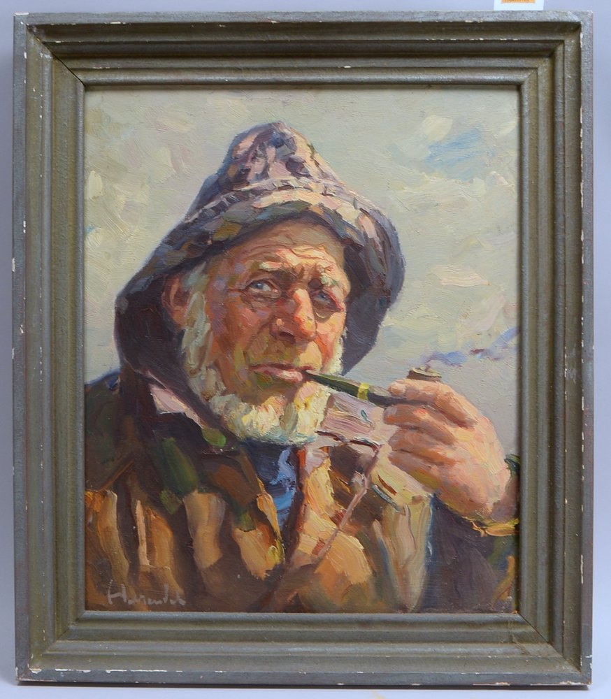 Herendel, Harry, 'Fischer mit Pfeife', Öl auf Hartfaser/ger., unten li. sign.; Maße 60 x 50