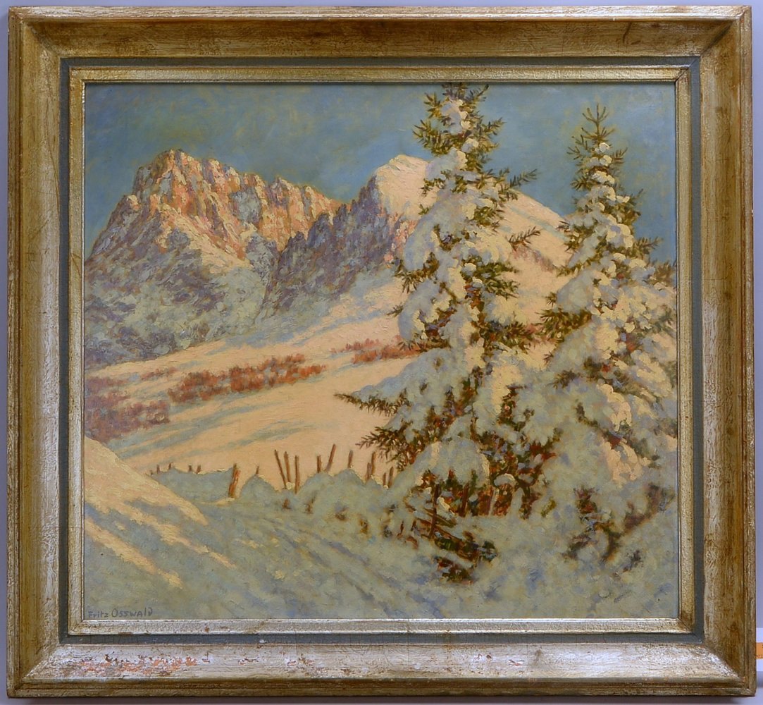 Osswald, Fritz, 'Seiseralm mit Langkofel', Öl/Platte, sign.; Rahmenmaße 88 x 95 cm