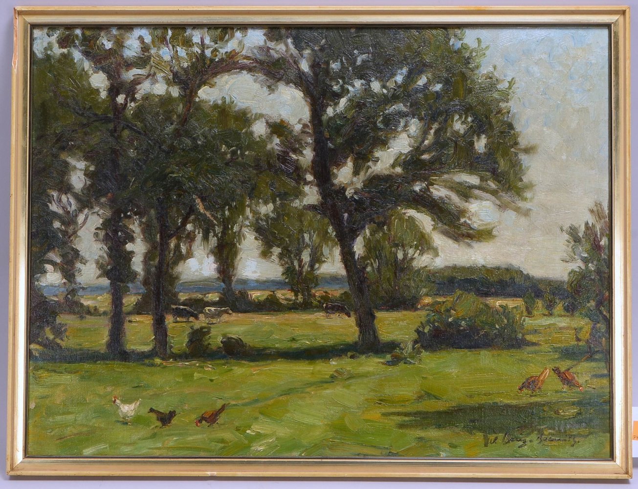 Gemälde, 'Worpsweder Idyll...', Öl/Platte, unten re. sign.; Rahmenmaße 51,5 x 68 cm