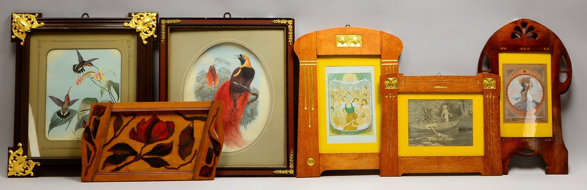 5 Bilderrahmen, versch. Maße/Ausf., 5 Stück (davon 3x Jugendstil/Art déco), verglast