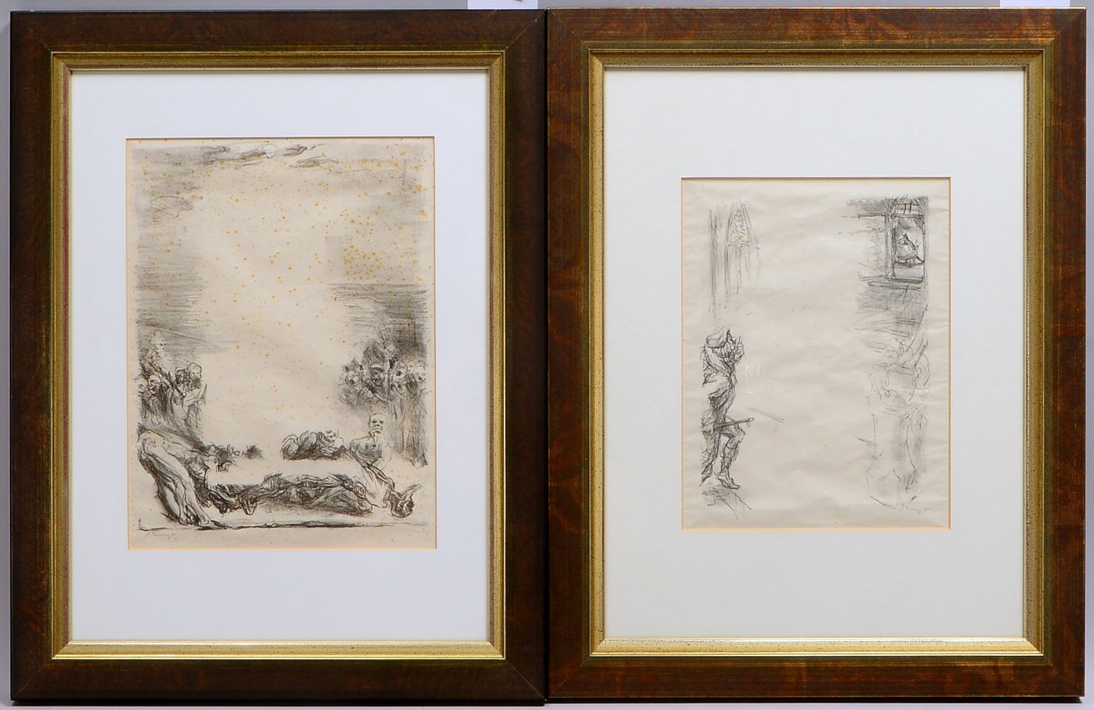 Slevogt, Max, 2 Lithogr., Motive aus 'Faust', signiert; Maße 46,5 x 34,5 cm/54 x 42 cm