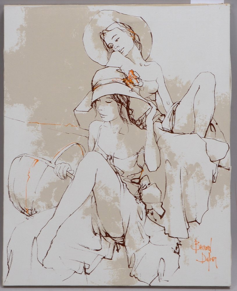 Dufour, Bernard, 'Zwei Damen', Acryl/Lw, unten re. sign., ungerahmt; Maße 46 x 37 cm