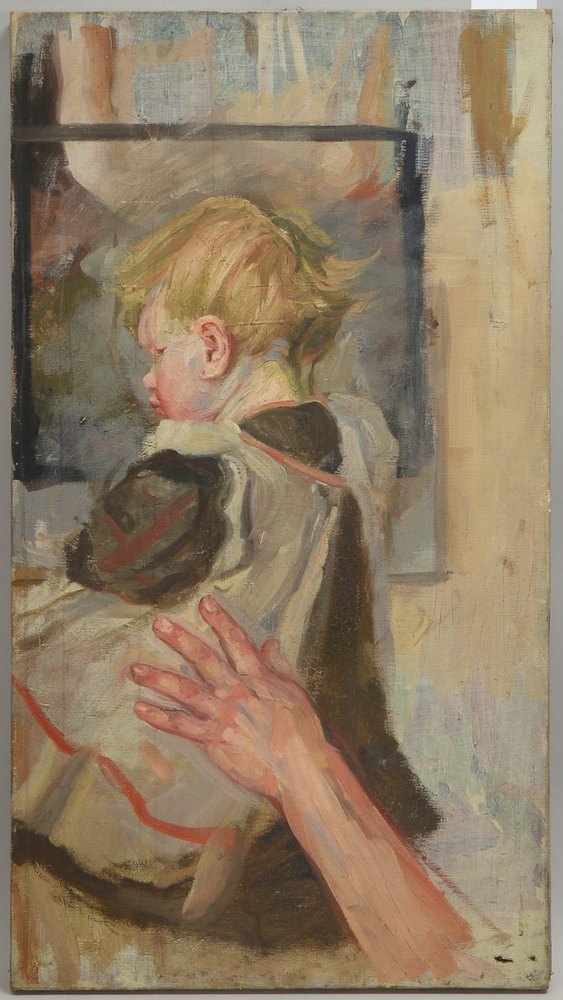 Treichler, Meta, 'Schmollendes Kleinkind', Öl/Lw, unsign./unger.; Maße 81 x 45 cm