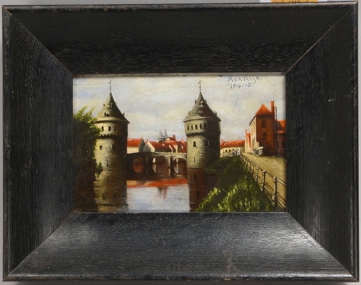 Gemälde, 'Kortrijk' - Stadtansicht, Öl/Mk, im Eichenrahmen; Rahmenmaße 22 x 28 cm
