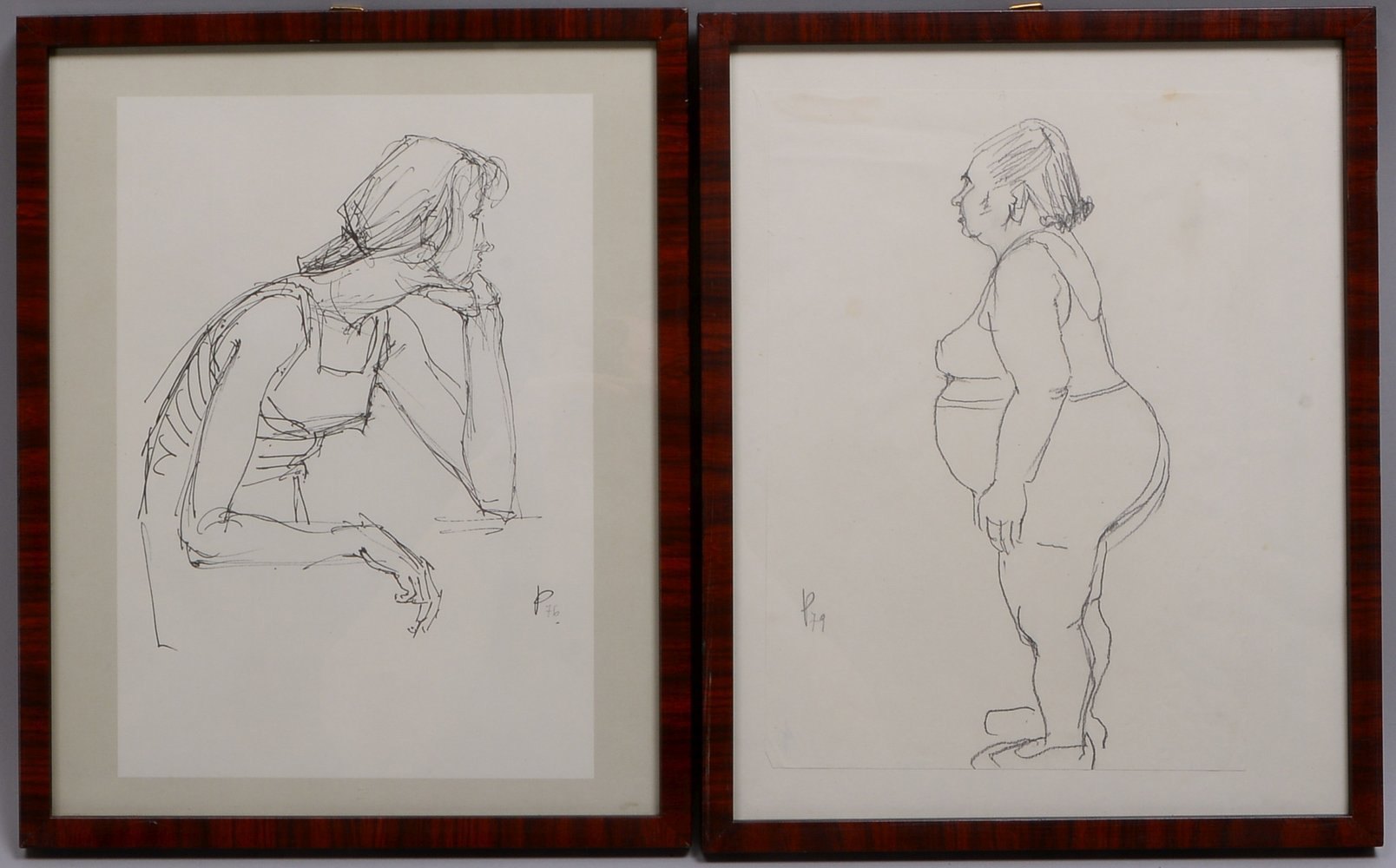Petzold, Joh. (*1920 - ?), 'Seitenansicht einer stehenden Frau', Bleistiftzeichn./ger., monogr. 'JP'