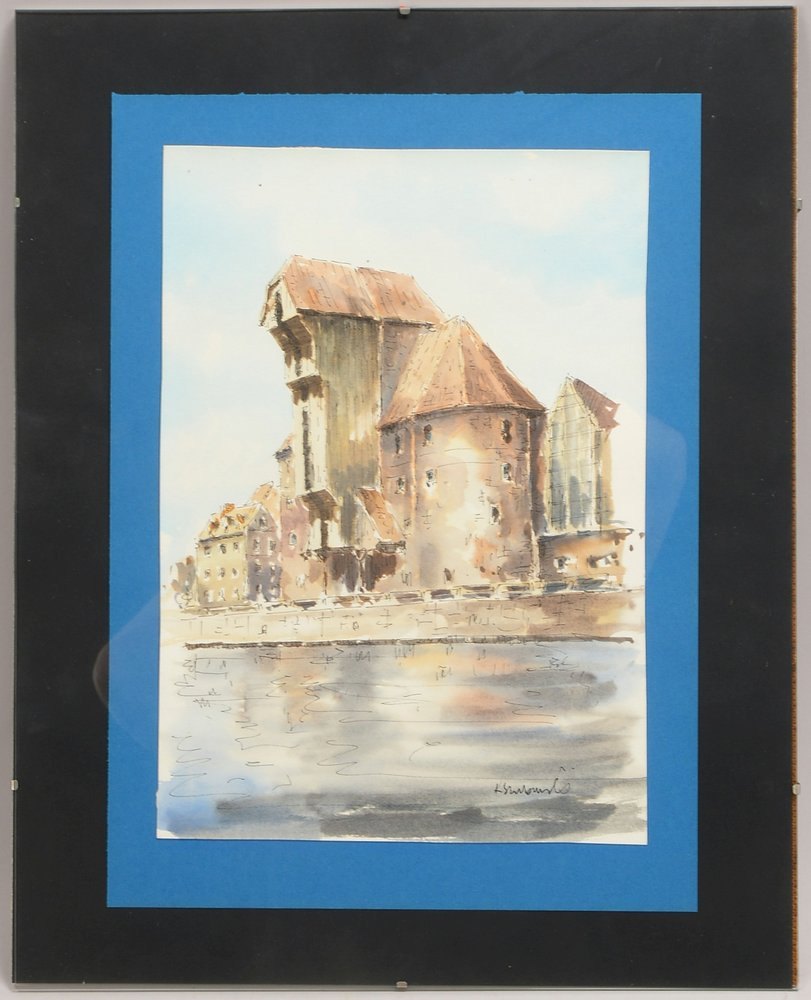 Aquarell, 'Das Kranentor in Danzig', (unleserlich) sign. 'K. Stu...(?), hinter Glas