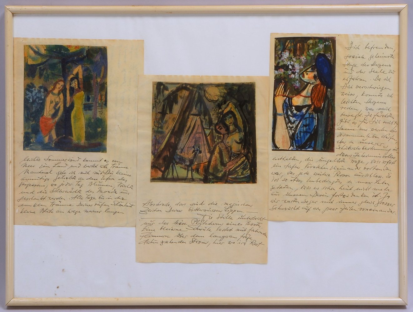 Tergreve, Ewald Chr., Text-Bild-Collage: 3x Gouachen/persönl. Aufzeichn., als Sequenz