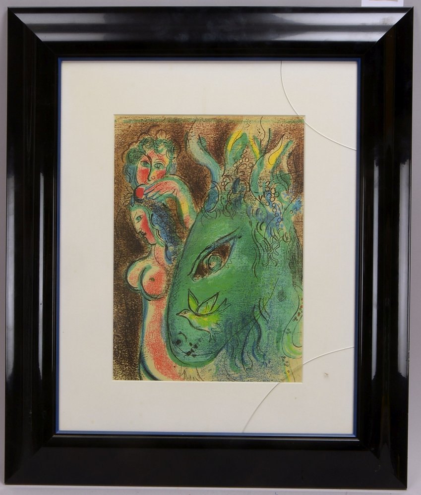 Chagall, Marc, 'Paradies mit dem grünen Esel', Farblithogr., unsign., unter PP gerahmt