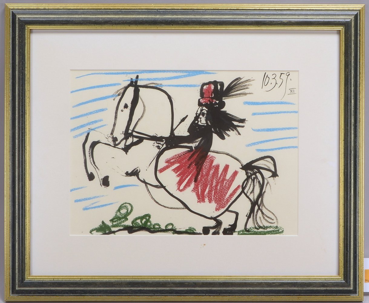 Picasso, Pablo, 'La Cavalière', Lithogr., unsign., unter PP hinter Glas gerahmt
