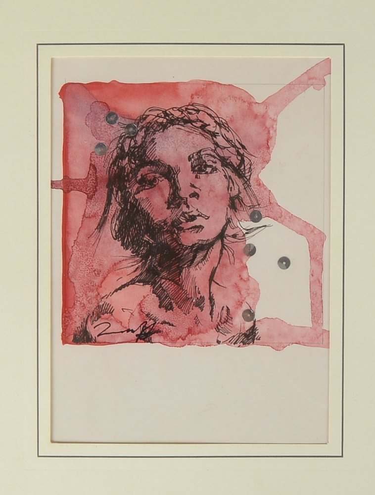 Immendorff, Jörg, 'Portrait', Tusche-Aquarell/Paill., sign., unter PP; Maße/Ausschn. 30 x 21 cm