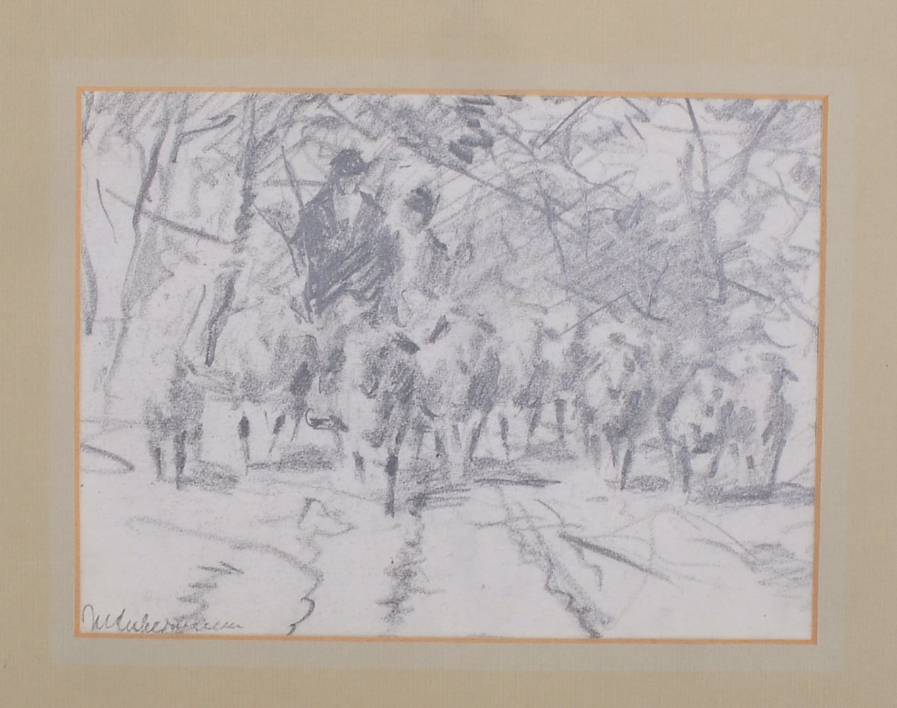 Liebermann, Max, 'Hirten...', Bleistiftzeichn., sign., unter PP; Maße/Ausschn. 30 x 21 cm