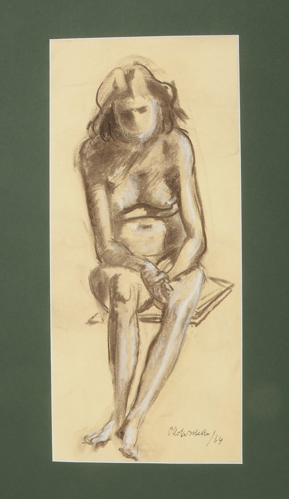 Kokoschka, Oskar, 'Sitzender weibl. Akt', Kreide, sign./dat. (19)'64', unter PP