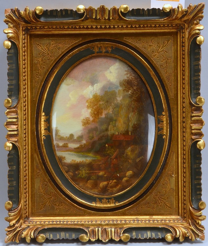Lerains, Alfredo, 'Landschaft mit Haus am See', Öl/? sign., im Prunkrahmen/oval