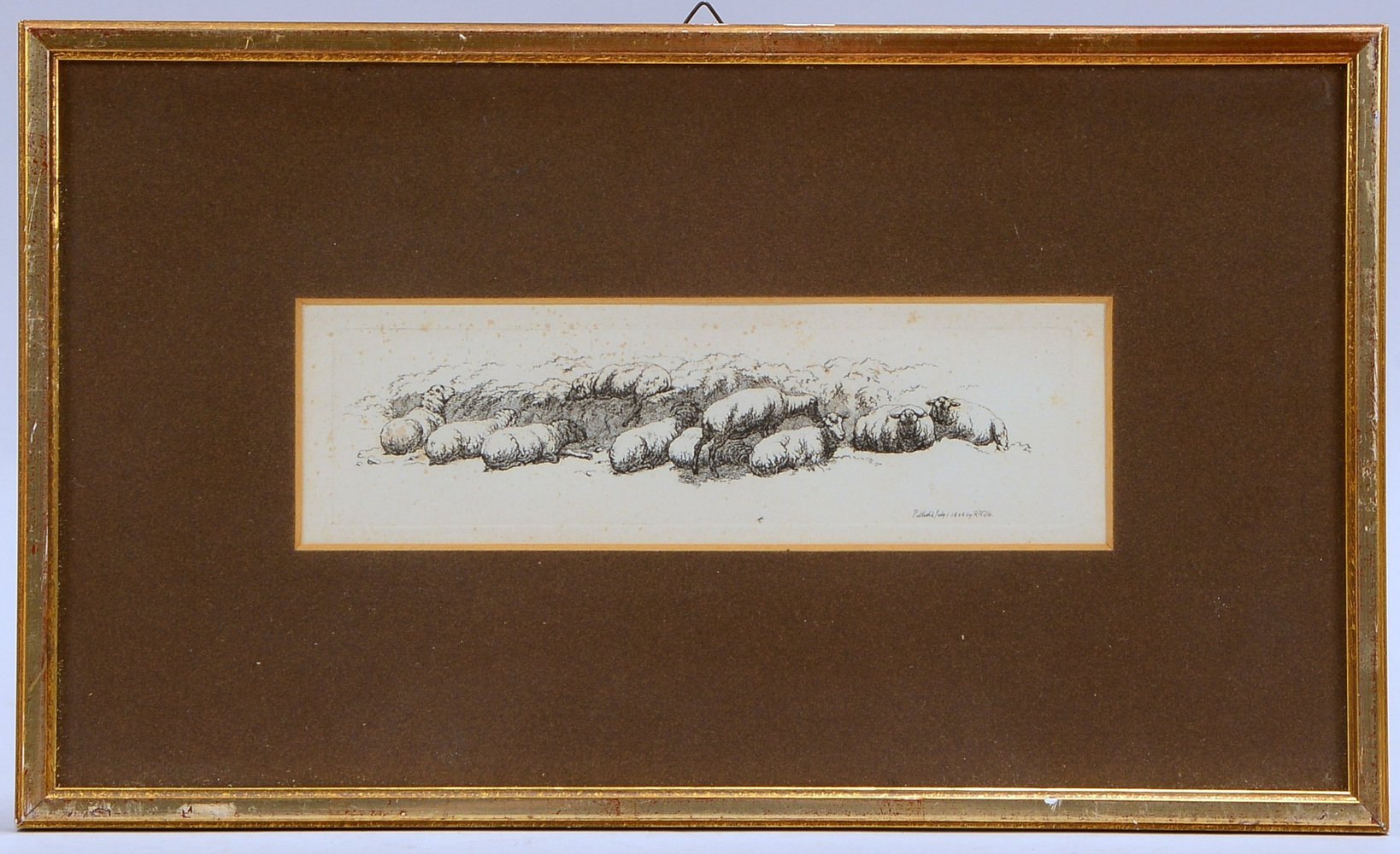 Radierung, 'Ruhende Schafherde', unten re. sign./dat. 'by R. Hills 1809', unter PP hinter Glas