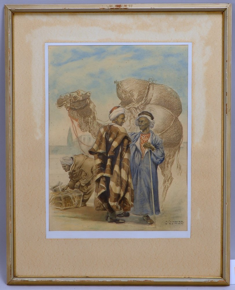 Ritscher (-?), 'Drei arabische Händler mit Kamel', Kreidepastell, sign./ortsbez., unter PP
