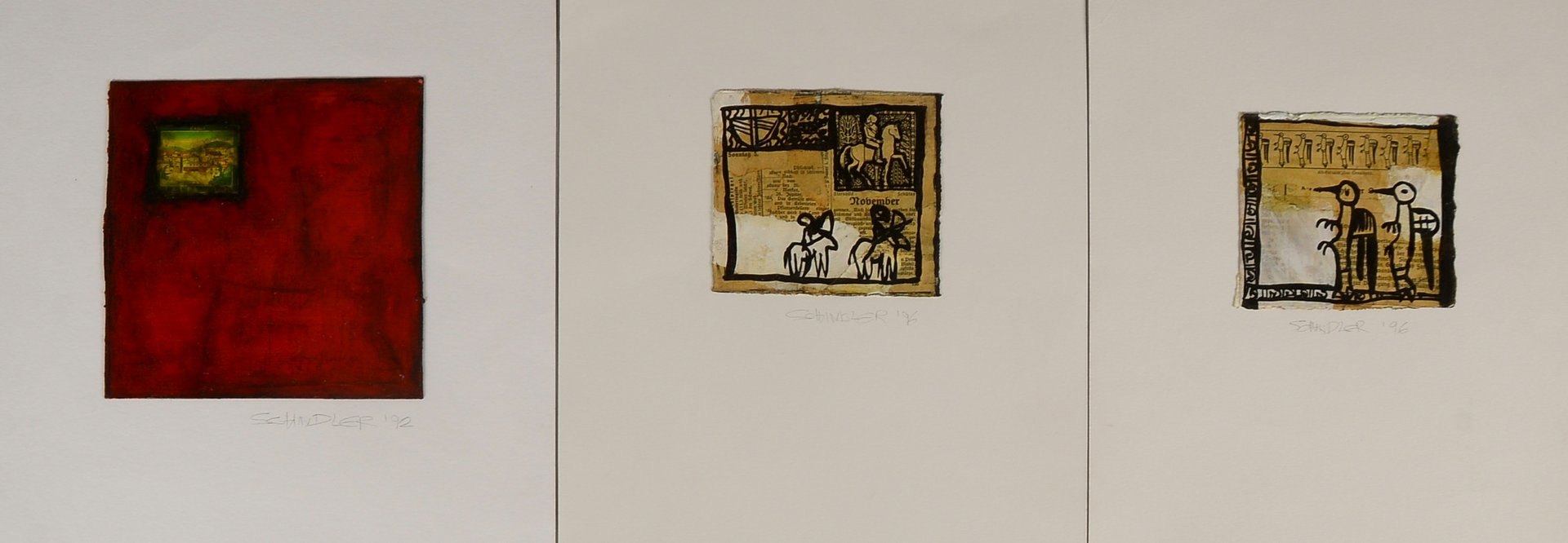 Schindler, Anja (*1963 Bremen, Studium der Kunst an der Uni Bremen und HfK Bremen), 3 Malereien auf