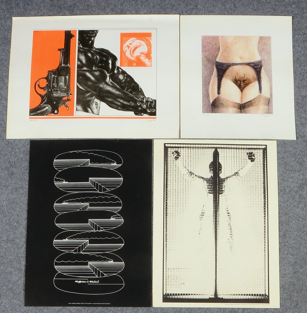 4 Sammler-Grafiken, versch. Künstler/Techniken: P. Sorge, G. Uecker, D. Roth, und R.Topor