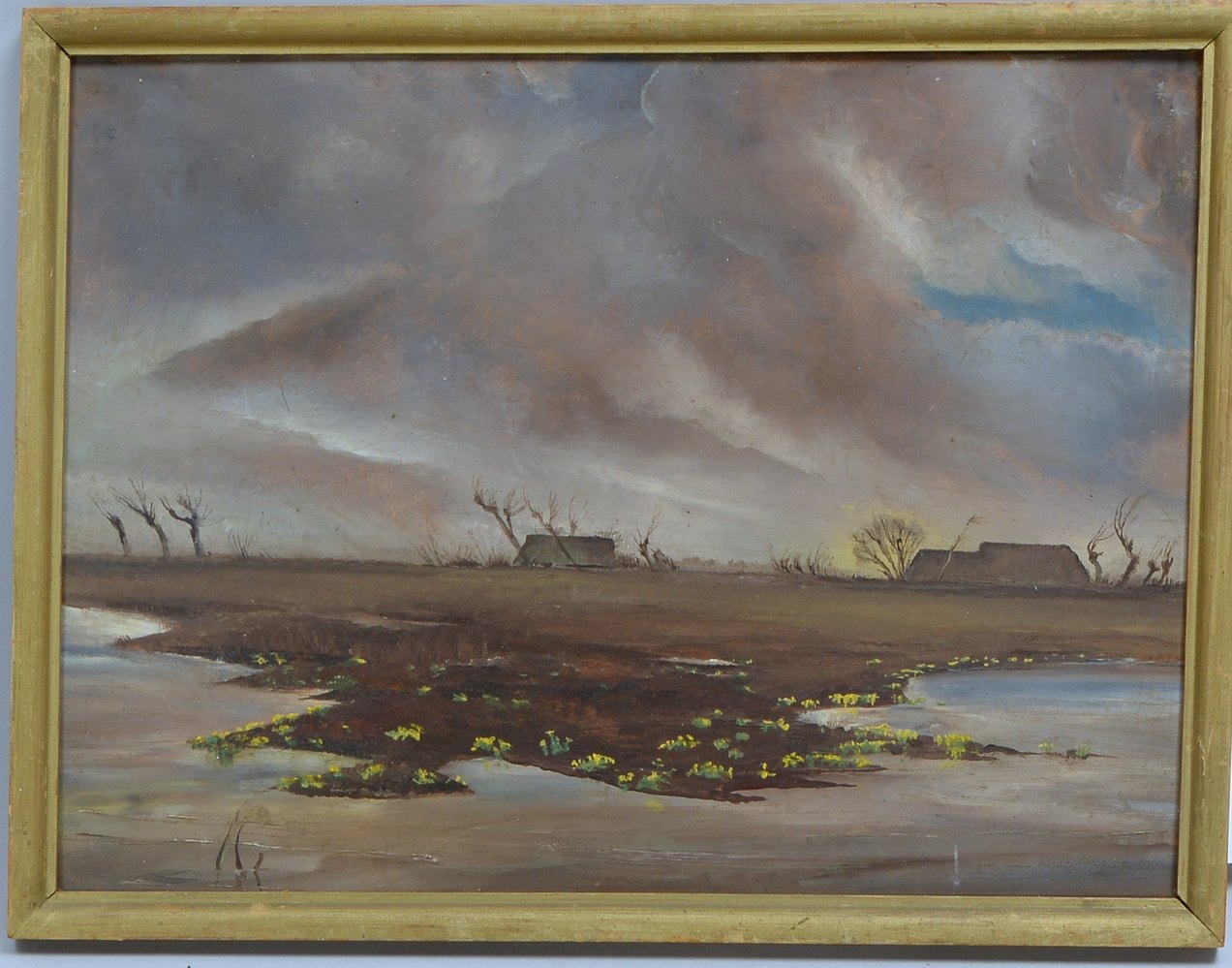 Ohler, Willy, 'Küstenlandschaft/Hallig bei aufz. Gewitter', Öl/Hf, sign./mit Widmung