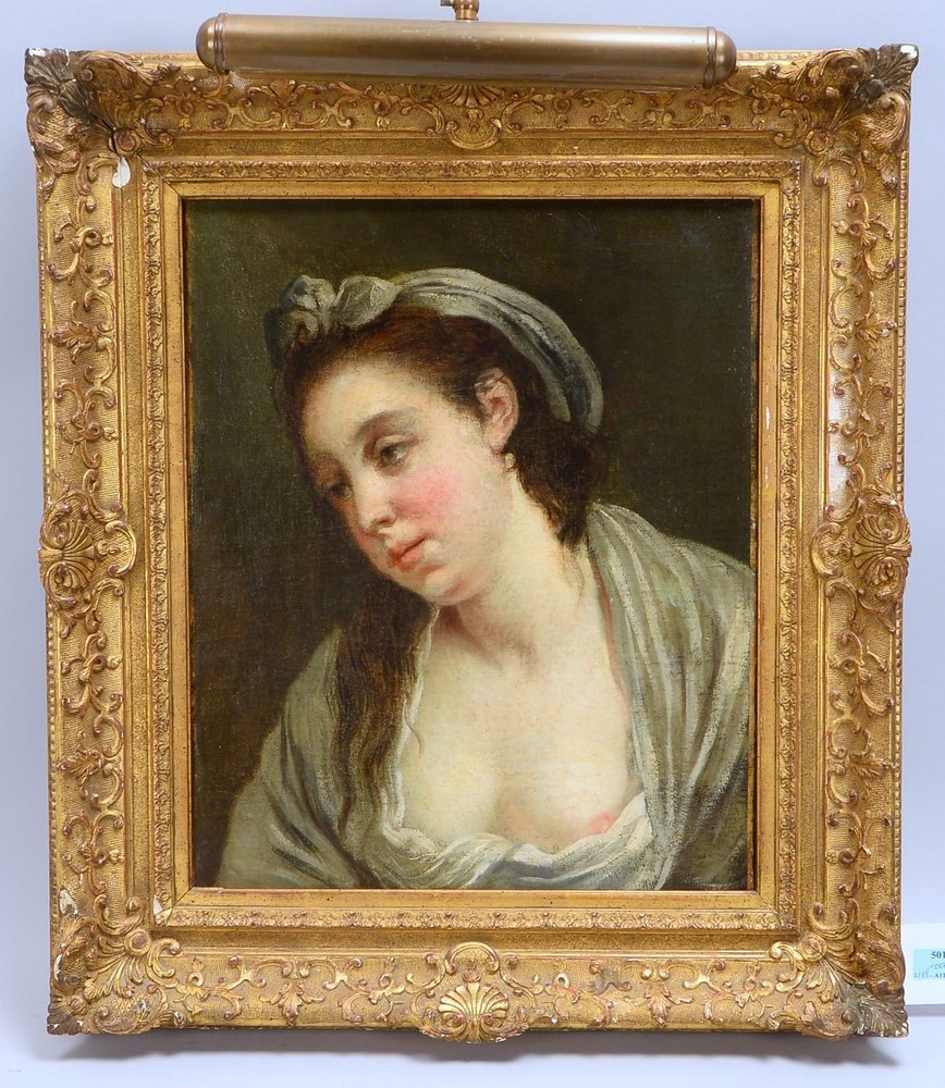 Gemälde (Umfeld von J.Bapt. Greuze/18. Jh. zugeschr.), 'Portrait jg. Frau', Öl/Lw