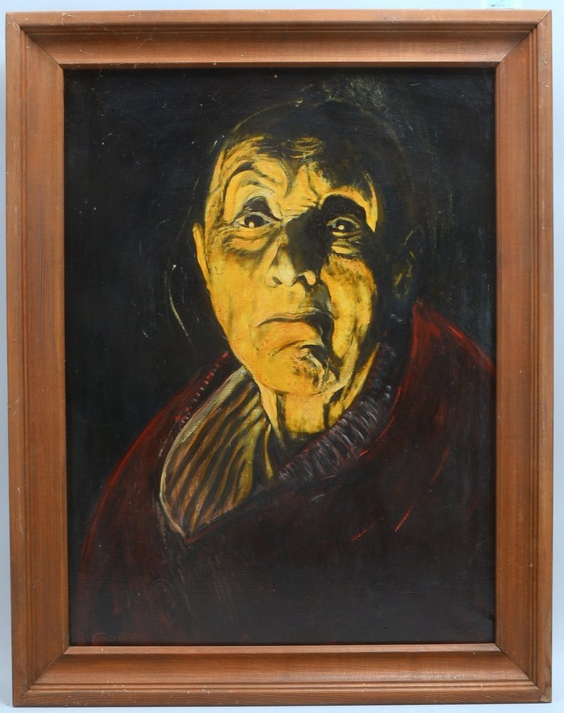 Calvarii, 'Frauenportrait', Öl/Lw, unten re. sign./dat. (19)'84', verso auf Etikett bez.