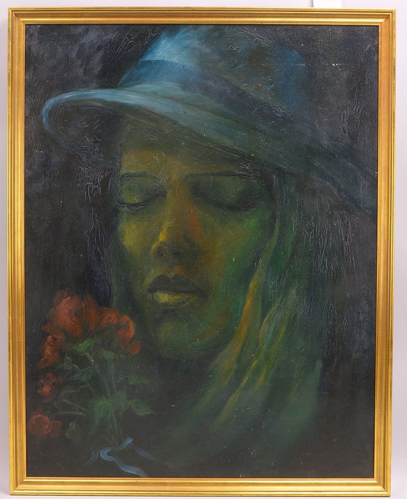 Gemälde, 'Frau mit Rose', Öl/Lw, unsigniert; Rahmenmaße 96 x 75 cm