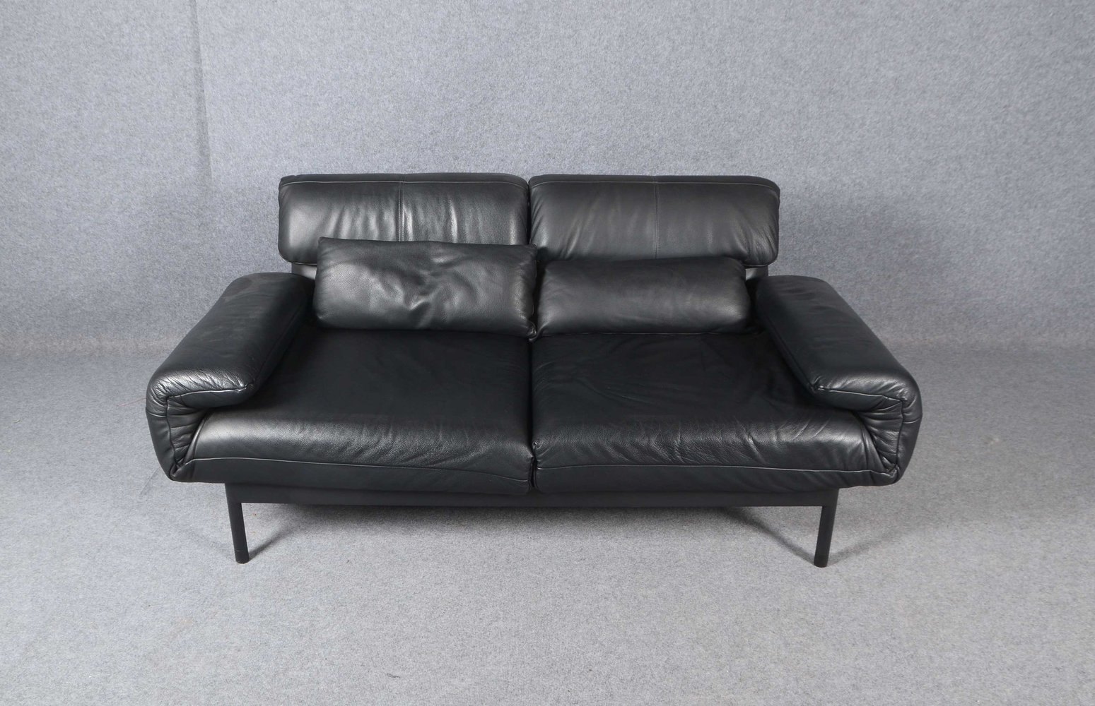 Rolf Benz-Sofa, 'Plura 380', Alugestell mit Echtleder in Schwarz, manuelle Sitz-/Relaxfkt.