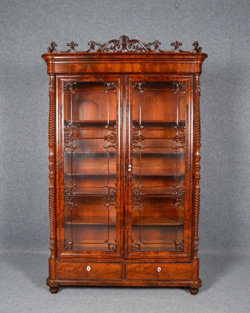 Vitrinenschrank, Mahagonif., 2-tür./verglast, unten 2-schüb., zerlegbar/Keilprinzip