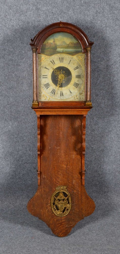 Wanduhr, antik, Eichengehäuse, handbem. Ziffernblatt, Pendel/Gewichte fehlen
