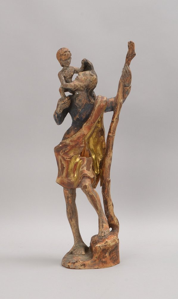 Sakrale Holzskulptur, alt, 'Hl. Christophorus', handgeschn./farb. gefasst