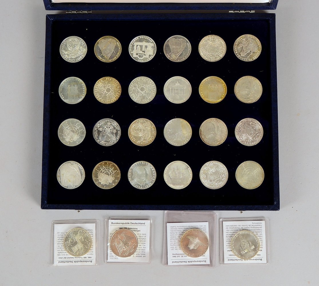 Kleines Silbermünzen-Konvolut, Gedenkmünzen '10 DM - BRD', 29 Stück