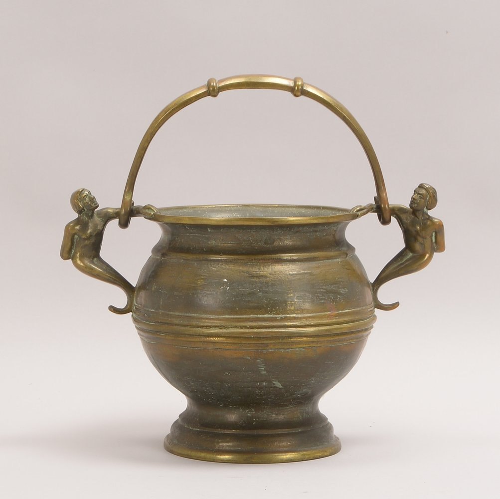 Henkeltopf, Bronze, 2x seitl. Handhaben - schwere Ausf.!; Höhe/mit Henkel: 32 cm, Ø 20 cm