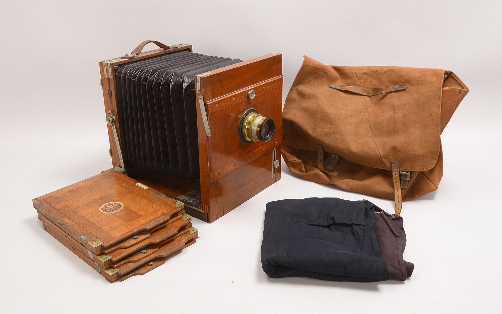 Antike Plattenkamera, Mars 'Anastigmat No. 3', mit 3x Platten, Tasche und Staubtuch