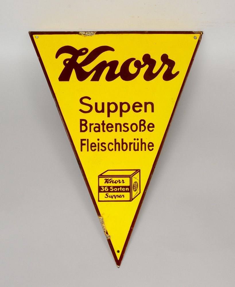 Emaille-Werbeschild, 'Knorr', Wimpelform; Höhe 57,5 cm, Breite 42,5 cm