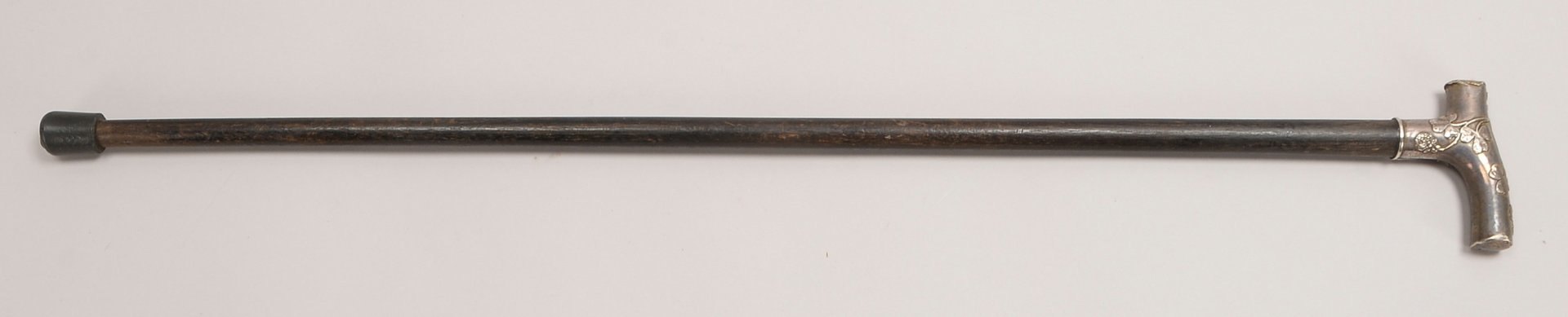 Gehstock/Spazierstock, Jugendstil-Silbergriff, Hartholz, mit Gummierung; Länge 80,5 cm
