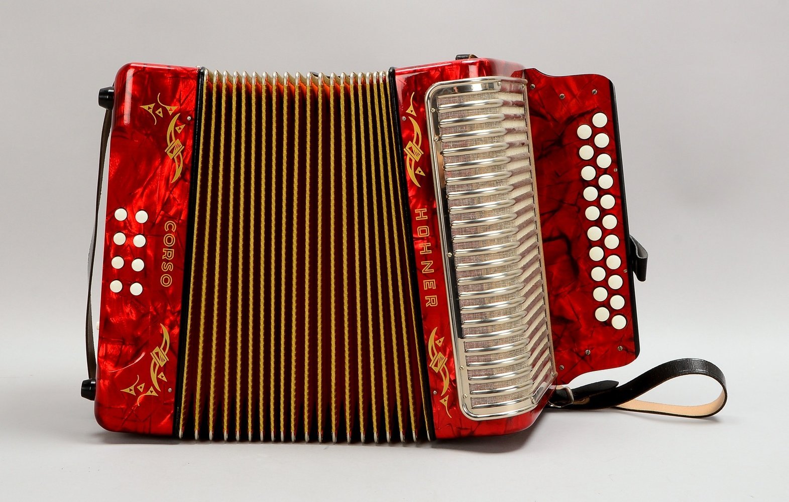 Knopfakkordeon, Hohner 'Corso', 3-chörig, Tremolostimmung, C-F-Dur, guter Zust.