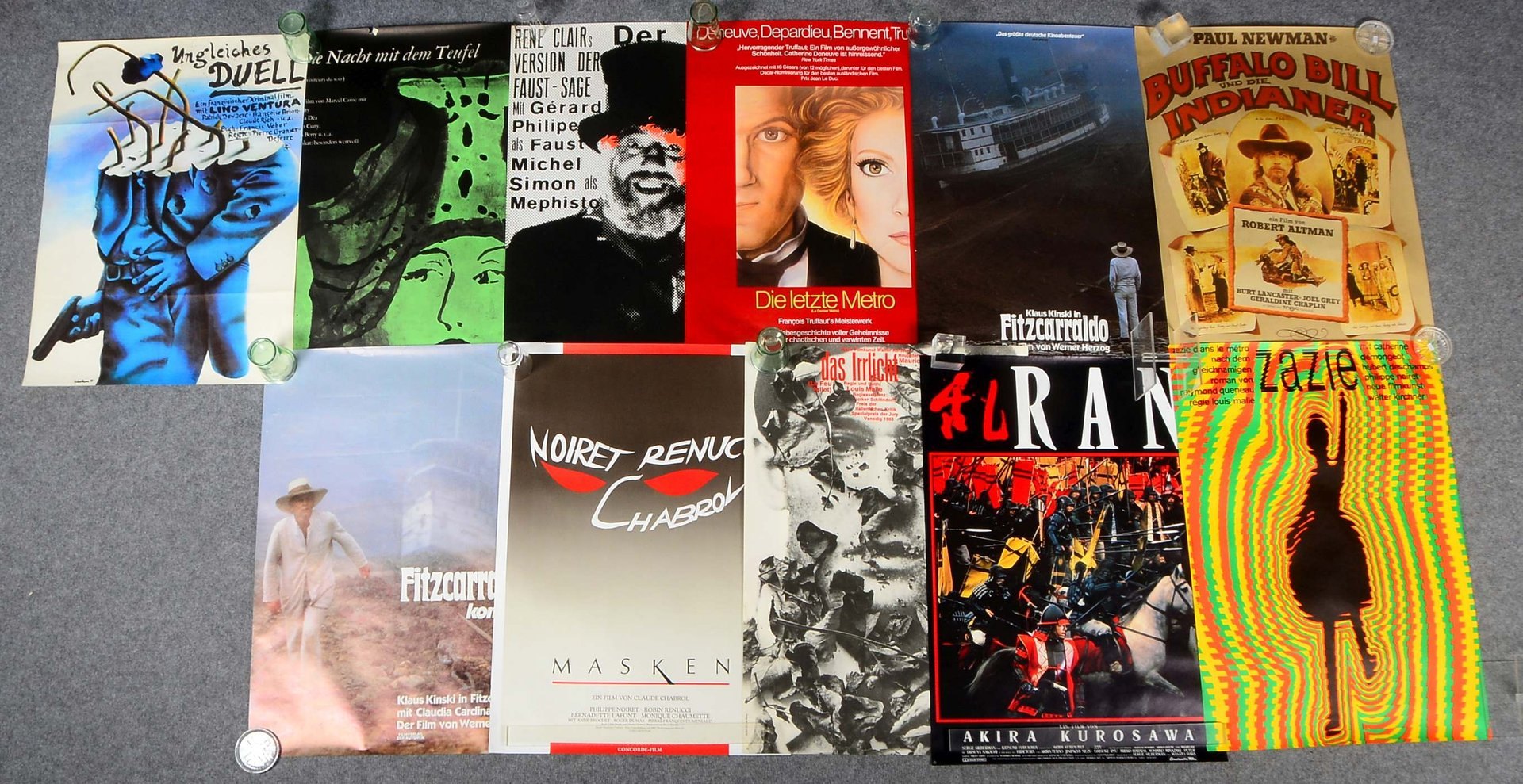 11 Filmplakate (u.a. Frankr., ab 1940er! - 1980er J.), div. Kultfilme, auch 'Fitzcarraldo'