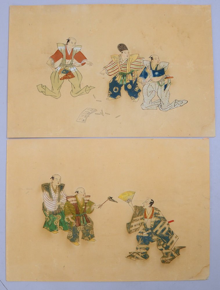 2 Mischtechn., 'Drei Männer beim Spiel'; Blattmaße 27 x 40,3 cm (Blatt beschädigt)