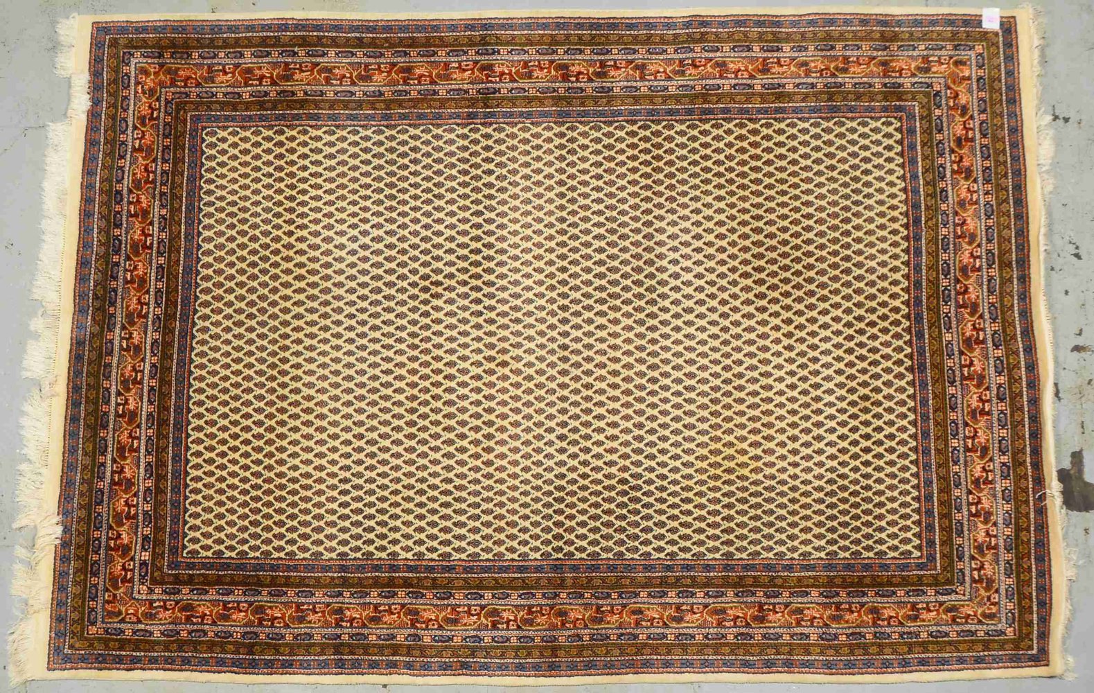 Serabend, feste mittelfeine Kn., hellgrundig, guter Zust.; Maße 290 x 200 cm