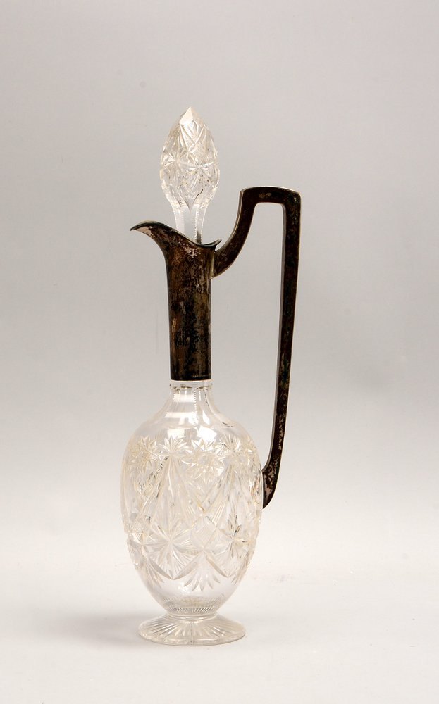 Weinkaraffe, Kristallglas geschl., 800 Silber-Montierung, mit Stöpsel; Höhe 41,5 cm