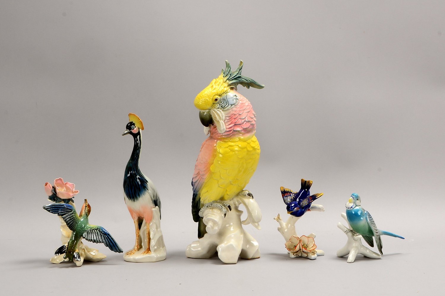 Ens/Volkstedt, 5 Porz.-Figuren, versch. Vogelfiguren, jeweils farbig staffiert