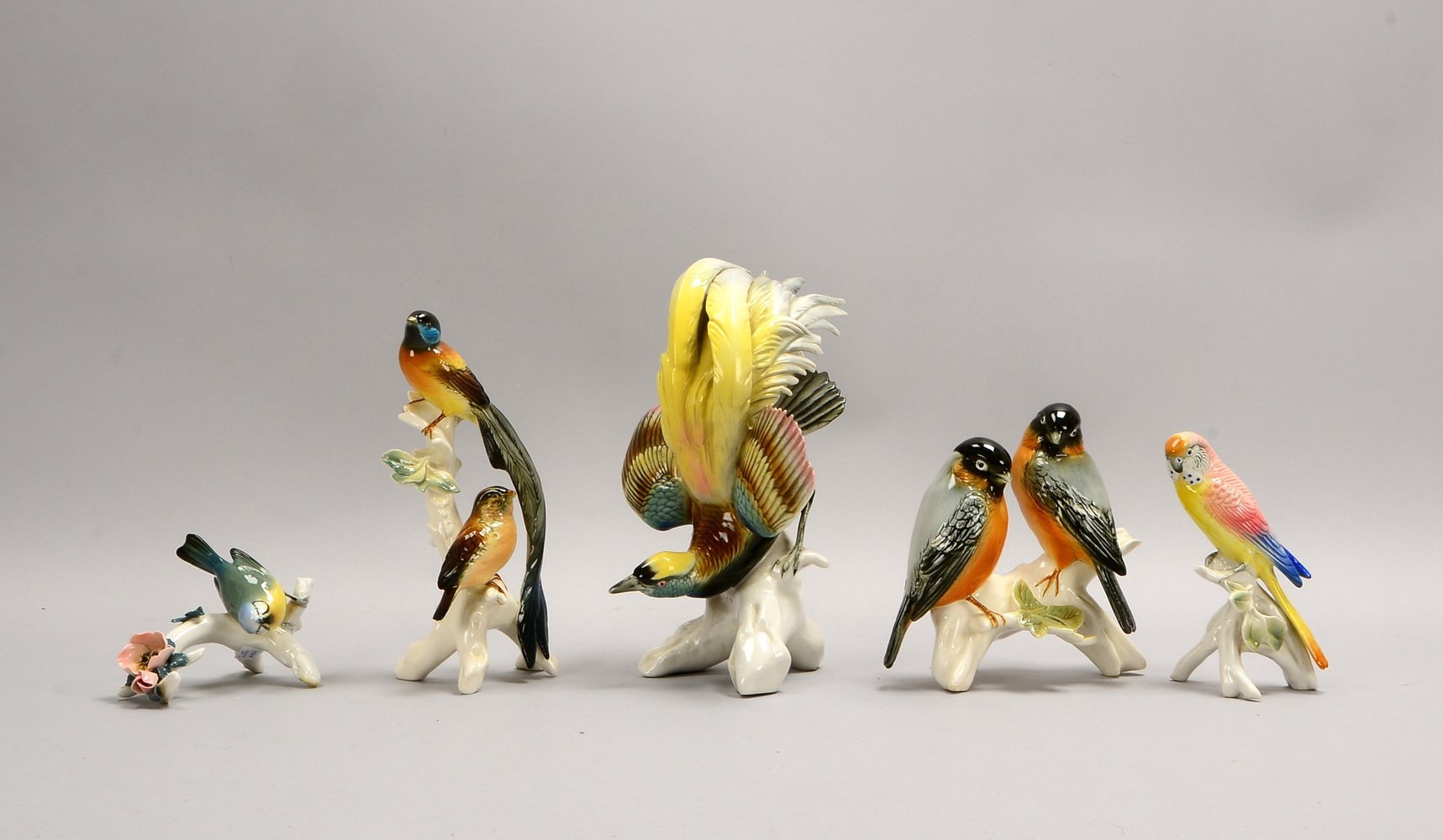 Ens/Volkstedt, 5 Porz.-Figuren, versch. Vogelfiguren, jeweils farbig staffiert