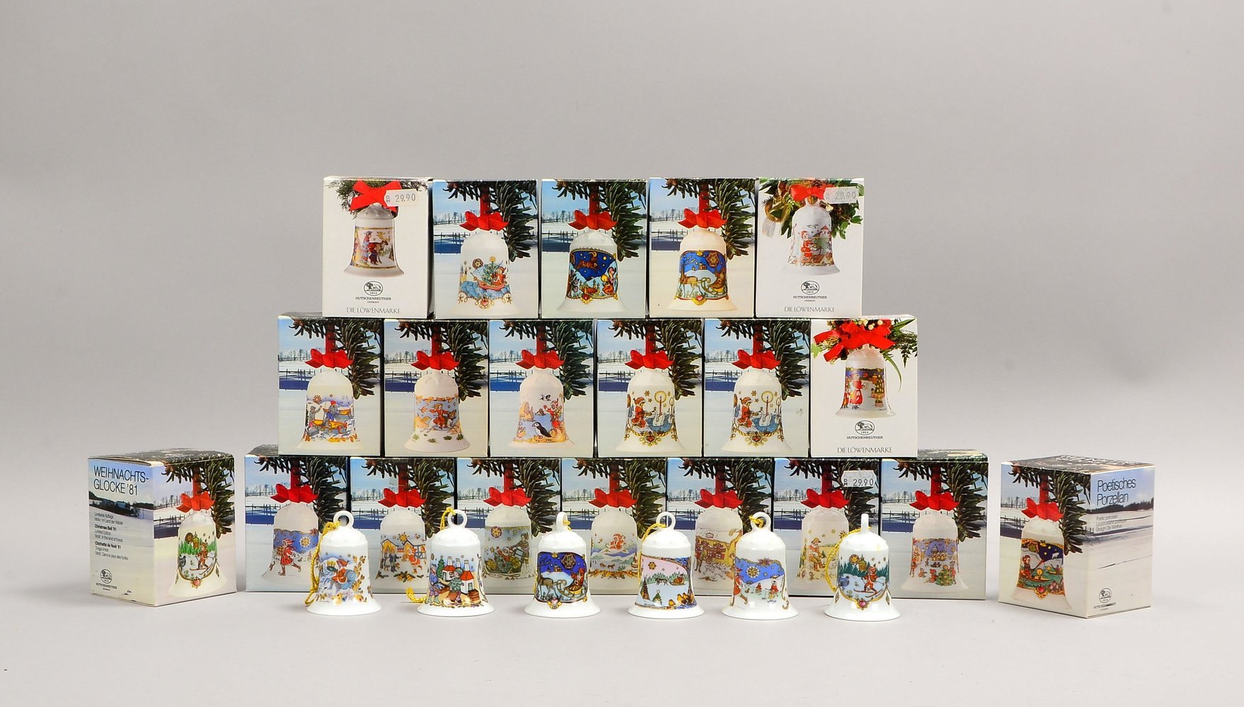 Hutschenreuther, 20x Weihnachtsglocken, Porzellan, Jg. '1978' - '1996'/2x '1983', in OVP